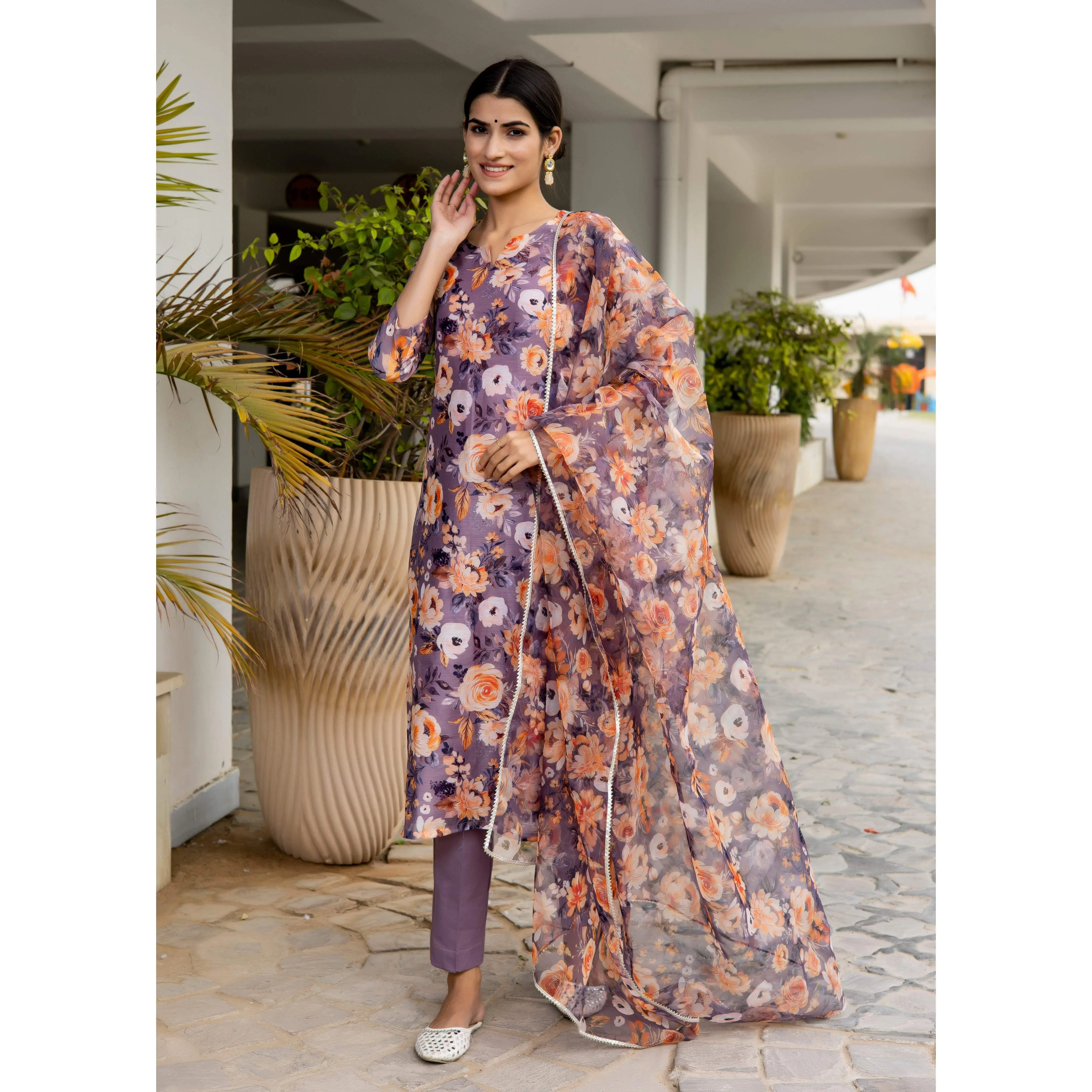 Viola Purple Floral Printed suit set
