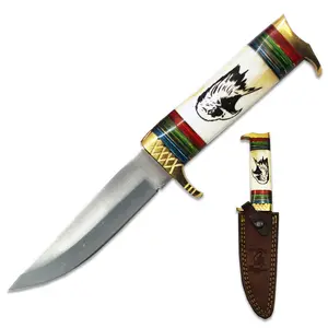 BC 888-EA 10.5" Bone Collector Eagle Design Bovine & Brass Hunting Knife with Leather Sheath Outdoor Survival Supplies Camping Gear