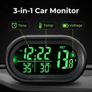 Car Digital Temperature Clock with Glass Panel 12V Vehicle Voltmeter High-Definition LED Display Real-Time Temperature Monitoring for In-Car and Outside Precise Measurement Suitable for All Vehicles, 12V Volt