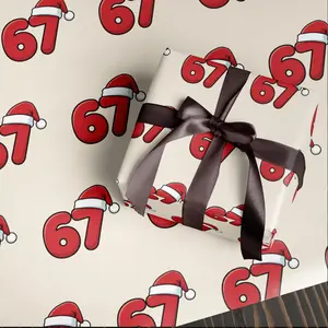Santa Hat 67 Meme Wrapping Paper Christmas, Cute Holiday Gift Wrap for Family Christmas Gifts, Minimal Beige Seasonal Gift Wrap