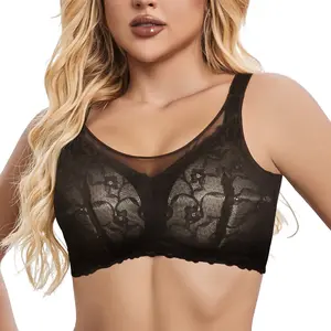 QOU Plus-Size Sexy Lace Bra, Smooth Full-Coverage for Women,  Push Up Wireless Seamless Bra,Shoulder Strap Adjustable Top Support Lingerie Comfortable Full Coverage Bra  Women's for Daily Wear,Casual Black Womenswear bra pack, everyday support push bra
