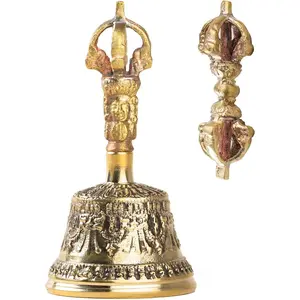 Mini Tibetan Bell Bajra Set - Dharma Object Alter Pray Singing Bowl Hand Bell  Buddhist Meditation Bell by  (4-Inch)