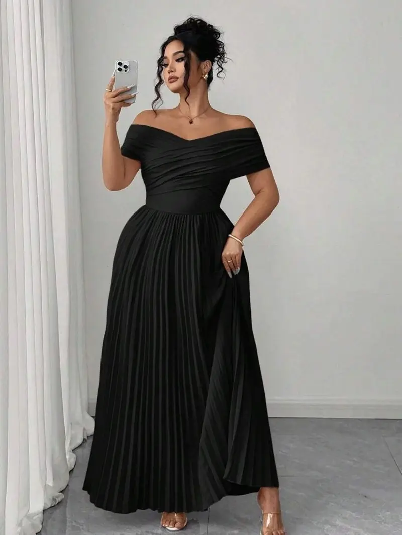 jaedon faux shearling jacket dress in black Black Off Shoulder Cotton Blend Dress main image 1
