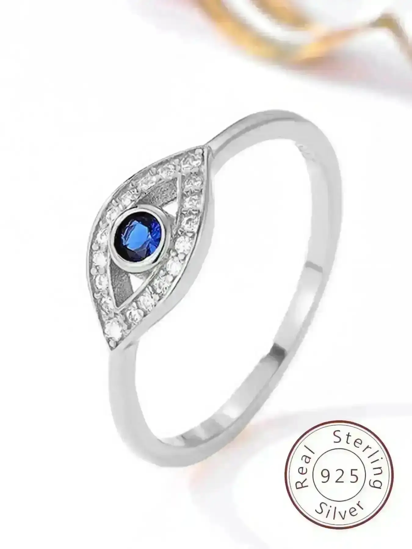 925 Sterling Silver Simple Temperament Eye Design Artificial Gemstone Ring, Statement Rings, Fashion Jewelry Accessories for Women, Trendy All-match & Exquisite Jewelry for Birthday Gift