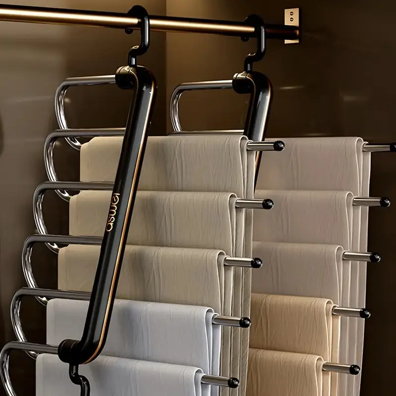 Multi-layer Pants Hanger, Stainless Steel Rack, Pants Organizing Rack, Space Saving Storage and Organization for Wardrobe, Closet, Bedroom, Suitable for Pants, Jeans, Scarves, Hanging