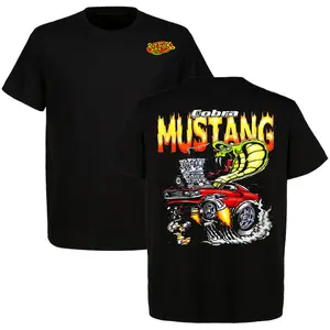 Retro Cobra Mustang Drag Racing Tee Crewneck Short Sleeve Cotton 2-Sided T-Shirt Rat Fink Style Perfect Gift For Him For Her