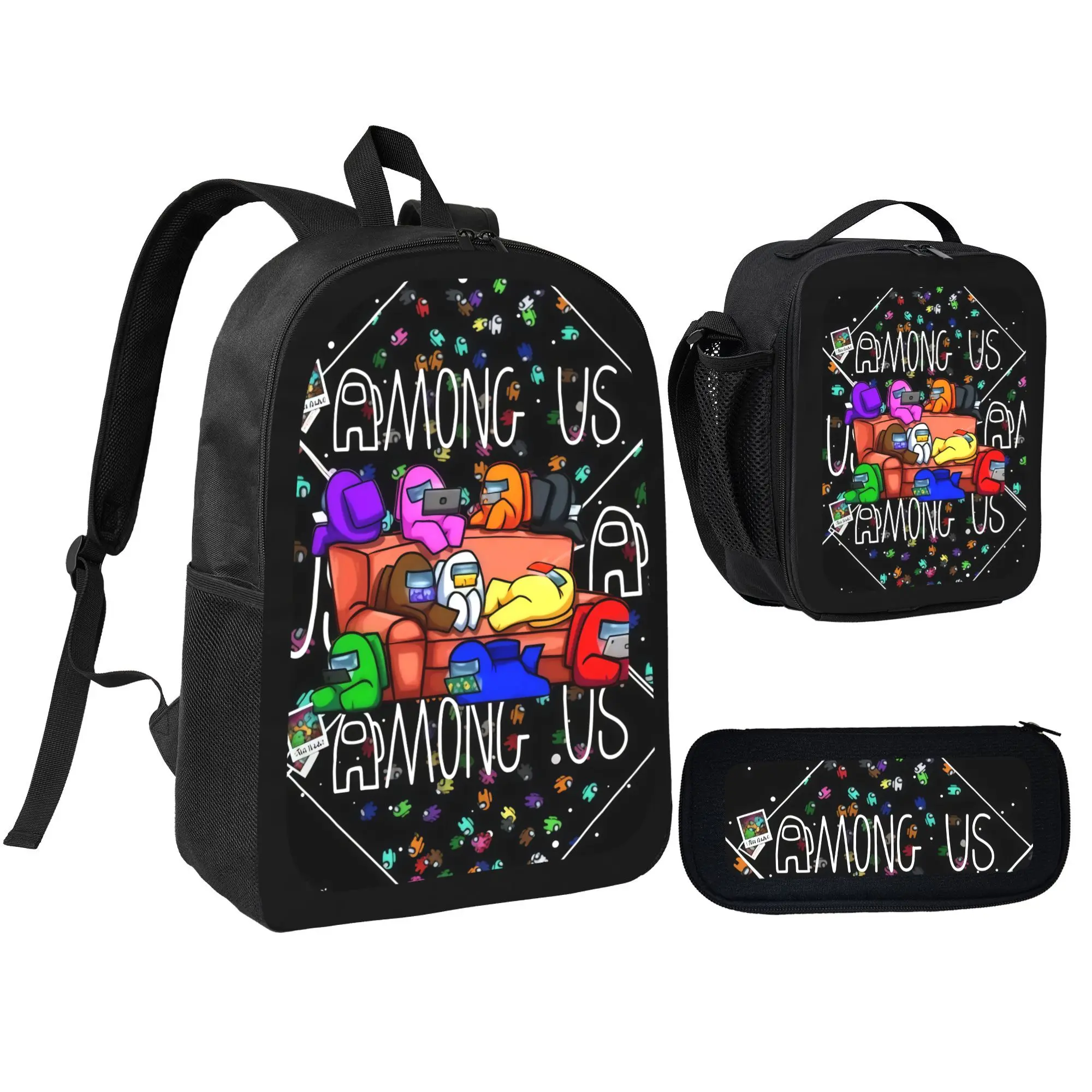Kids' 3PCS Among Us Space Game Inspired Backpack Set - Gaming Look, Space Themed Decor, Large Capacity School Bag with Lunch Bag & Pencil Case, Gamer Gift