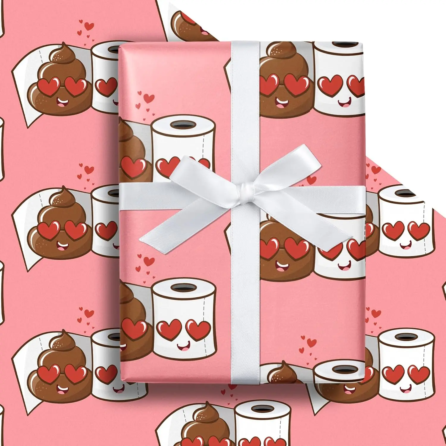 Wrapping Paper, Pink Smiling Toilet Paper & Happy Poop Emojis Funny Design | Gift Wrapping Paper