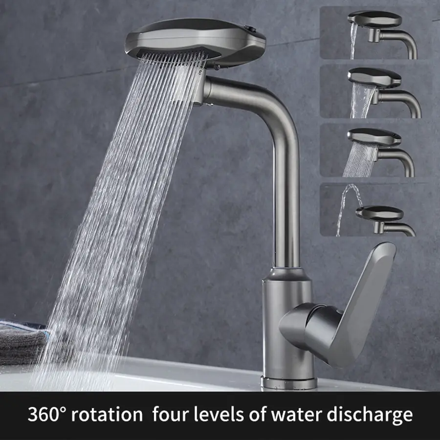 Bathroom Sink Faucet Vanity Faucet 1 Hole Centerset Brushed Nickel Stainless Steel Faucet 4 in 1 Adjustable Flow Control Single Hole Waterfall Bathroom Faucet for Rv Farmhouse Restroom Bathroom Fixtures Faucets for Bathroom Sinks Bathroom Vanity Tap