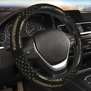 Camo American Flag Neoprene Steering Wheel Cover for Men Women Anti-Slip Elastic Steering Wheel Protective Cover 15in Universal Car Accessories Fit Cars, SUVs, Auto