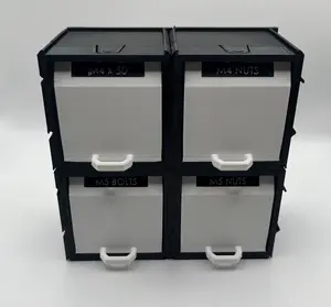 Modular Hardware Organizer Drawers (Set of 4) – Nuts & Bolts Storage | Stackable 3D Printed Parts Organizer w/ Label Plates