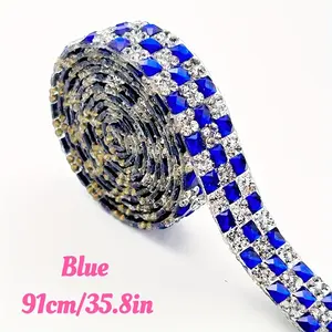 1 Piece Multicolored Self-adhesive Glass Rhinestone Sticker, 1.2 Cm Wide, 91 Cm Long, for Diy Clothing Accessories, Crystal Stickers for Shoe and Hat Borders and Cup Decoration, Glitter Trim Ribbon, Glitter Rhinestones