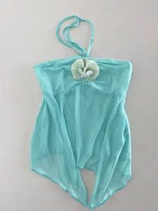 Spring Summer Women's Top Vintage Style Halter Tie Back Fitted Camisole Butterfly Orchid Flower Design, Elegant Ladies' Casual Wear