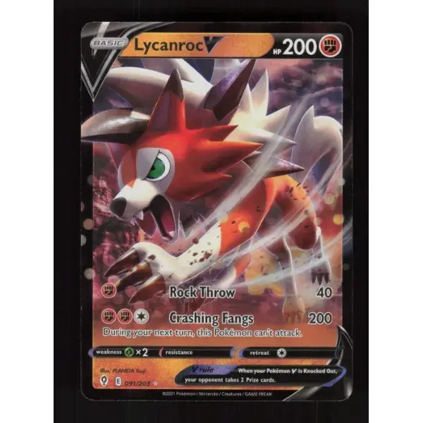 POKEMON TCG AUTHENTIC RAW SINGLES: Lycanroc V Evolving Skies V Rare 091/203 NM English
