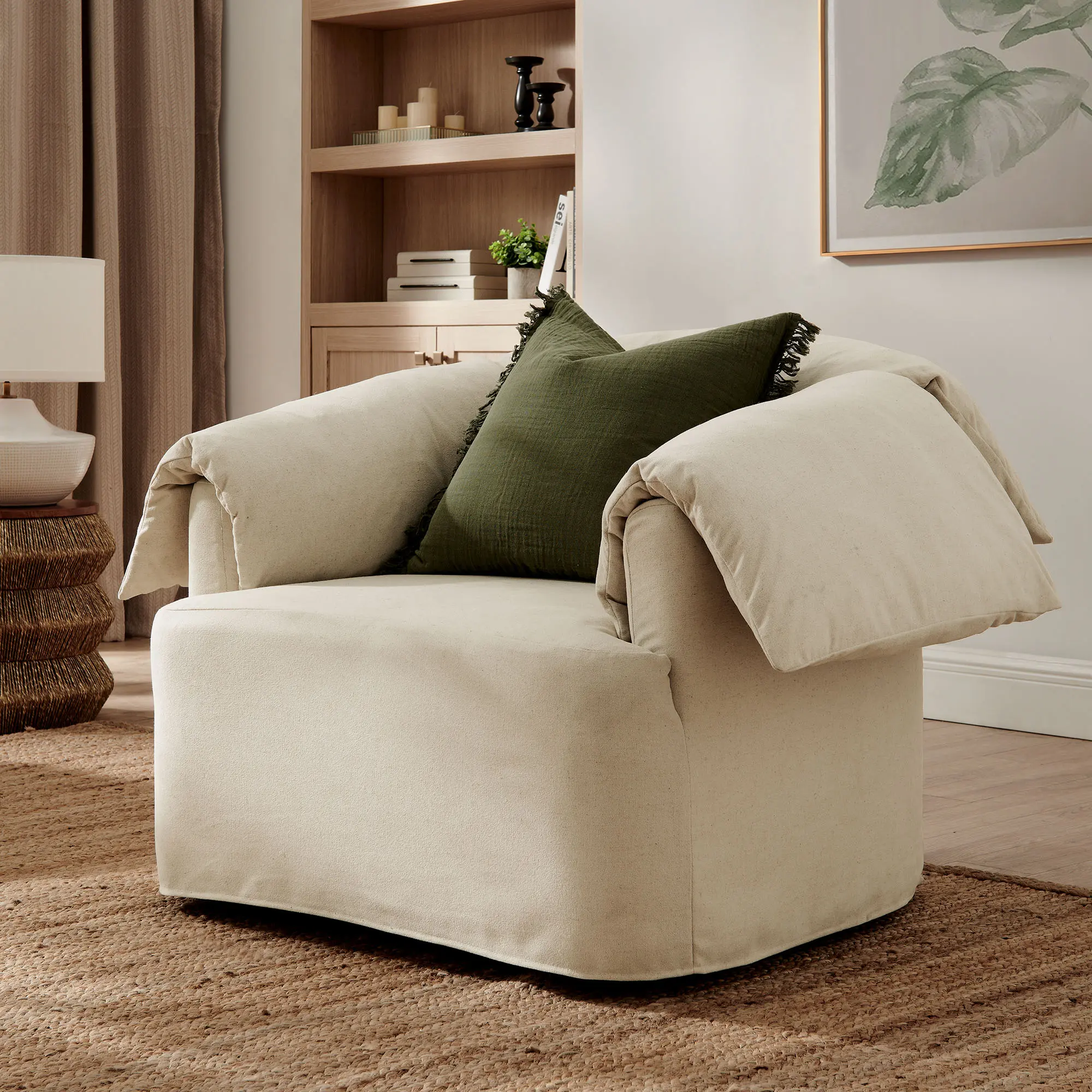 Lark Slipcovered Fabric Oversized Armchair in Linen