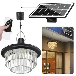 Solar LED Outdoor Pendant Light with Remote Control IP65 Waterproof Adjustable Color Temperature Multiple Modes for Courtyard Decoration No Warranty
