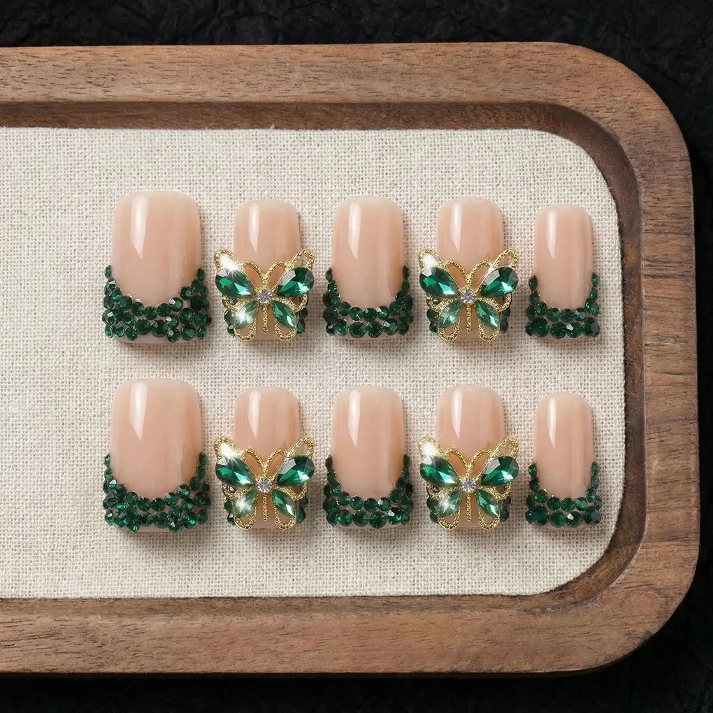 DuckBill Couture Drop Collection Handmade Acrylic Press On Nails - 10PCS Reusable Salon Grade Relief Sculpture 3D Flower Rhinestone Luxury Manicure #CoutureNails #DropCollection #HandmadePressOnNails #3DFlowerNails #RhinestoneNails #SalonQualityNails