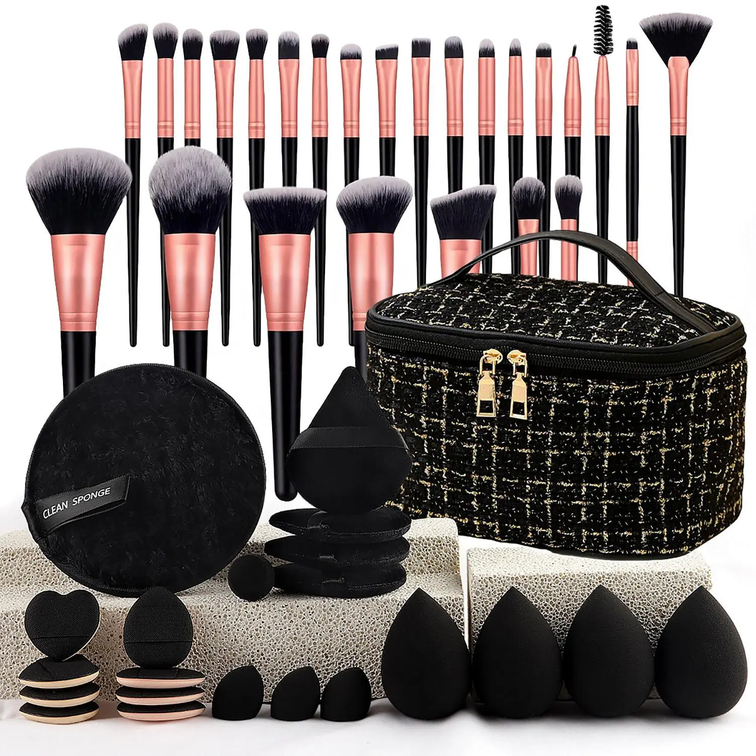 Makeup Brushes Set Professional Makeup Kit Women's Lightweight MakeupTool Set-47Pcs with Brushes,Bag, Sponge, Headband, Cleaning Bowl, Puff, Wristband, Organizer,Cosmetic Accessories, Makeup Brush Organizer