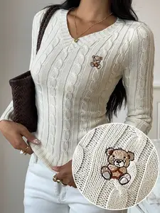 Women's Knitted Sweater V-Neck Long Sleeve Slim Fit, Comfortable Fabric for Daily Wear & Holiday Parties, Elegant Design