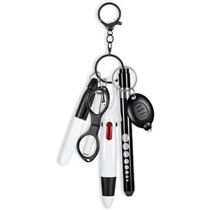 6 count Nurse Pen Set Includes Retractable Ballpoint Pen, Permanent Marker, Penlight, LED Flashlight , Foldable ,  Clip for Nurse Badge Accessories (Black)