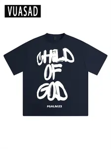 Men's Casual Cotton Letter Print T-Shirt, Loose Fit Short Sleeve Top Without Collar, Vintage Style Daily Wear Clothing