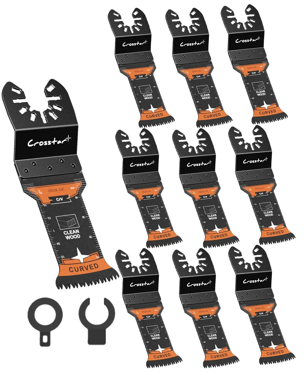 Crosstar 10-Pack Japanese Tooth Oscillating Saw Blades, CR-V Curved Arc Edge Multitool Blades for Wood & Plastic – Fits DeWalt, Milwaukee, Bosch, Ryobi