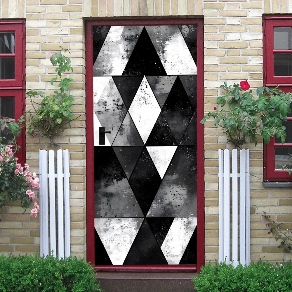 2pcs Modern Minimalist Geometric Abstract Wall Stickers Black White Gray Artistic Diamond Triangle Pattern Self Adhesive Removable PVC Material Living Room Bedroom Background Wall Decor Decals Home Decor