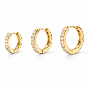 18K Gold Filled Huggie Hoop Earrings 3 Piece Set for Women, Small Gold Hoops Waterproof Tarnish Free Hypoallergenic for Sensitive Ears, 5A CZ Piercing Jewelry Stackable Minimalist Everyday Gift