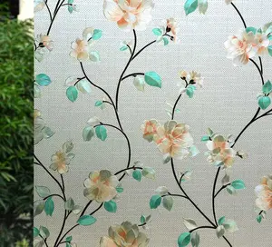 Static Cling Decorative Window  Film  Frosted  Window Film with Jasmine Floral & Stained Glass Design, Adhesive-Free Tint for Home, Bathroom & Office (11.8" x 78.7")