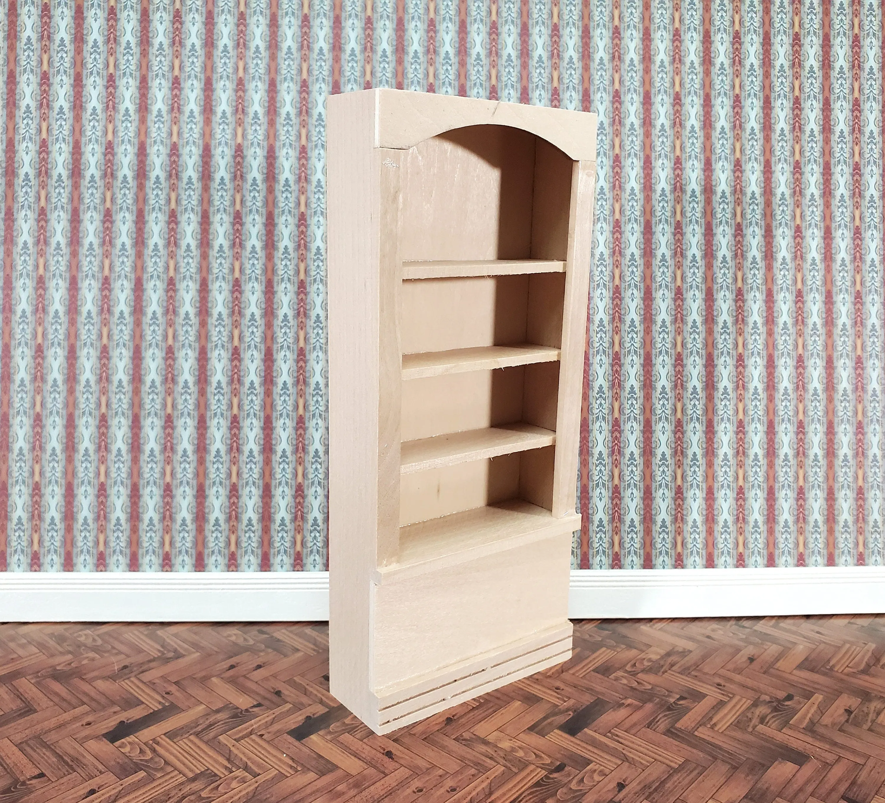 Dollhouse Bookcase 4 Shelves 1:12 Scale Miniature Bookshelf Unpainted Wood