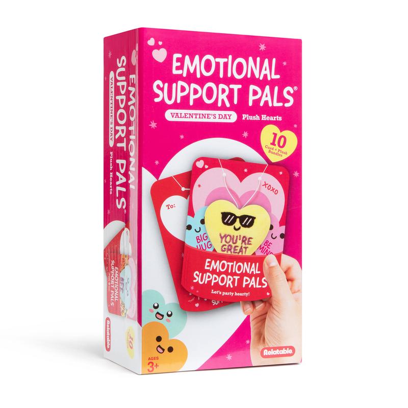 Emotional Support V-Day Heart Cards by Relatable, Valentine's Plush, Perfect Valentine Gift for Girlfriend, Kids Classroom or Gift for Work Friends, Includes 10 Plushies with 10 Cards