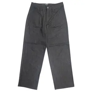 Men's Pleated Stretch Raw Denim Baggy Jeans