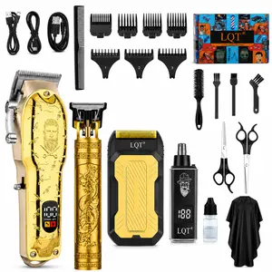 Men's 4-Piece Professional Cordless USB Rechargeable Hair Clipper & Trimmer Kit, Barber Set with LCD Display, Adjustable Blade for Haircut & Styling