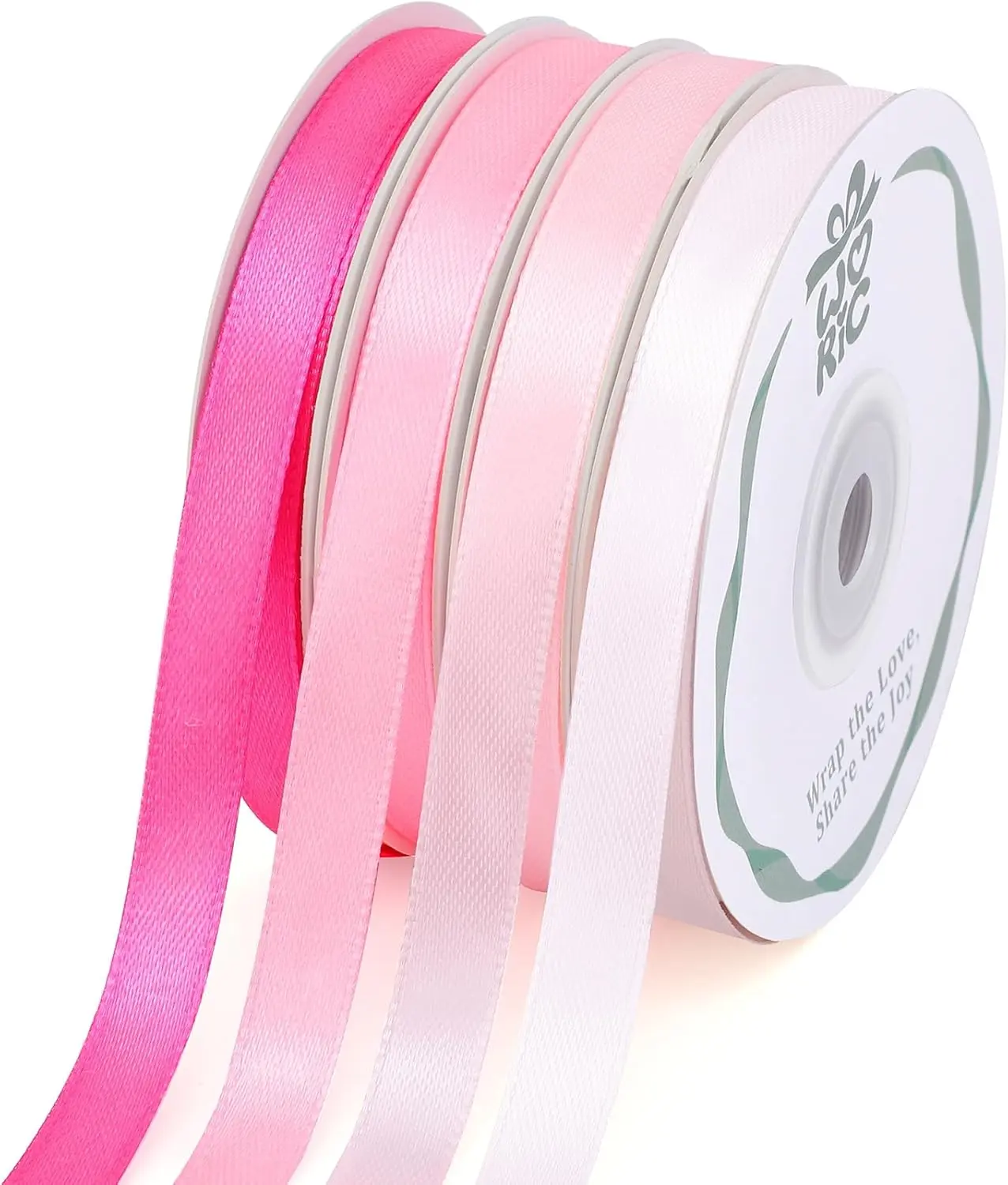 Pink Satin Ribbon with Ribbon & Floral Designs, 3/8 in x 120 Yd (4 Rolls x 30 Yd/Roll) - Thin Sewing Accessory for Baby Girls' Crafts, Easter, Mother's Day, Valentine's Day Decorations, Ribbon Design, Home Decor Uses
