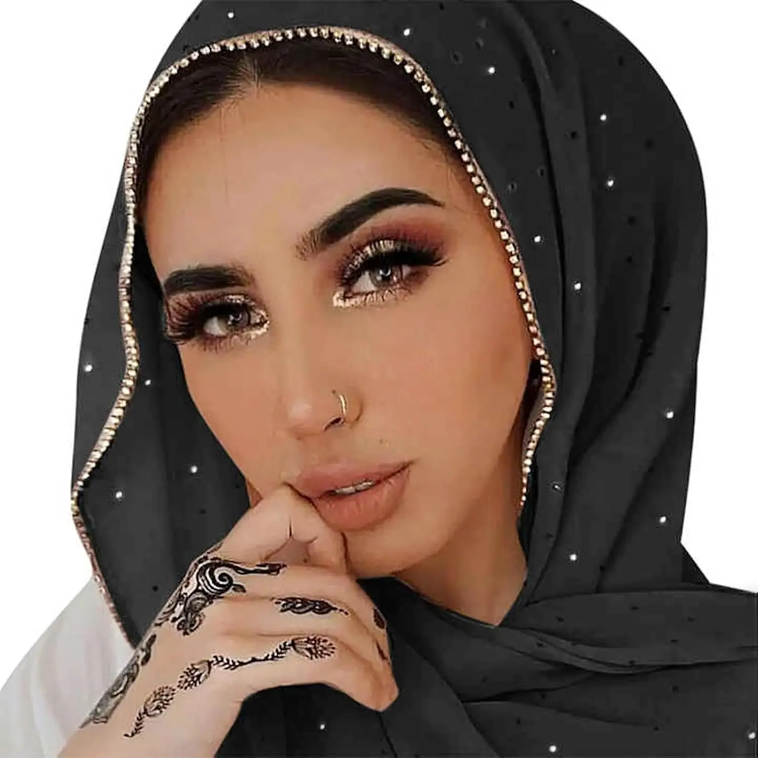 Hijab Scarf for Women Soft Chiffon Rhinestone Long Scarf Shawl Fashion Muslim Hijab Head Wrap Scarves
