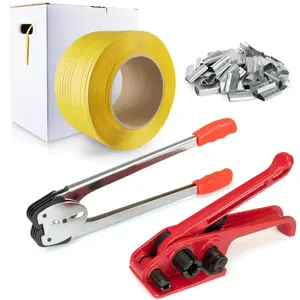 Heavy Duty Packaging Banding Strapping Kit - Upgraded Poly Strapping Tensioner Tool Set with 3280' Length PP Packagng Strapping Banding,100 Metal Seals