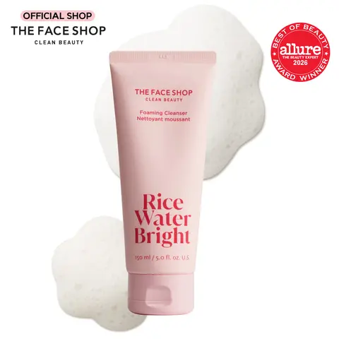 THE FACE SHOP Rice Water Bright Foaming Cleanser with Ceramide, Gentle Face Wash for Hydrating & Moisturizing, Makeup Remover, Korean Skincare