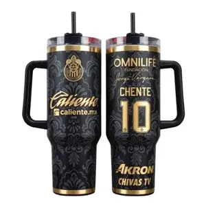 [MADE IN US] Chivas Guadalajara Black Tumbler 40oz Handle, Cup Soccer Club Mug Fan Drinkware Gift, Gift for fan