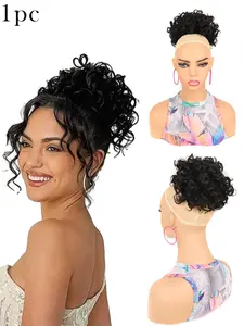 Short Messy Curly Bob Wig with Elastic Band, Loose Bun Hair Extension for Thin Hair, Perfect Gift for Women, Ideal for All Occasions