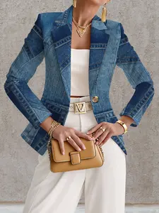 Women's Fall Outdoor Print Blazer Jacket, Single Piece Casual Outerwear, Stylish Autumn Fashion, Perfect for Daily Wear