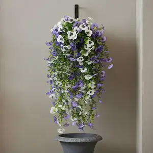 4pcs Artificial Fake Pansy Flower Plants, 30-Inch Faux Silk UV Resistant, Long Trailing Vine for Outdoor Decor, Front Door Porch Planter Urn, Artificial Flower Arrangements