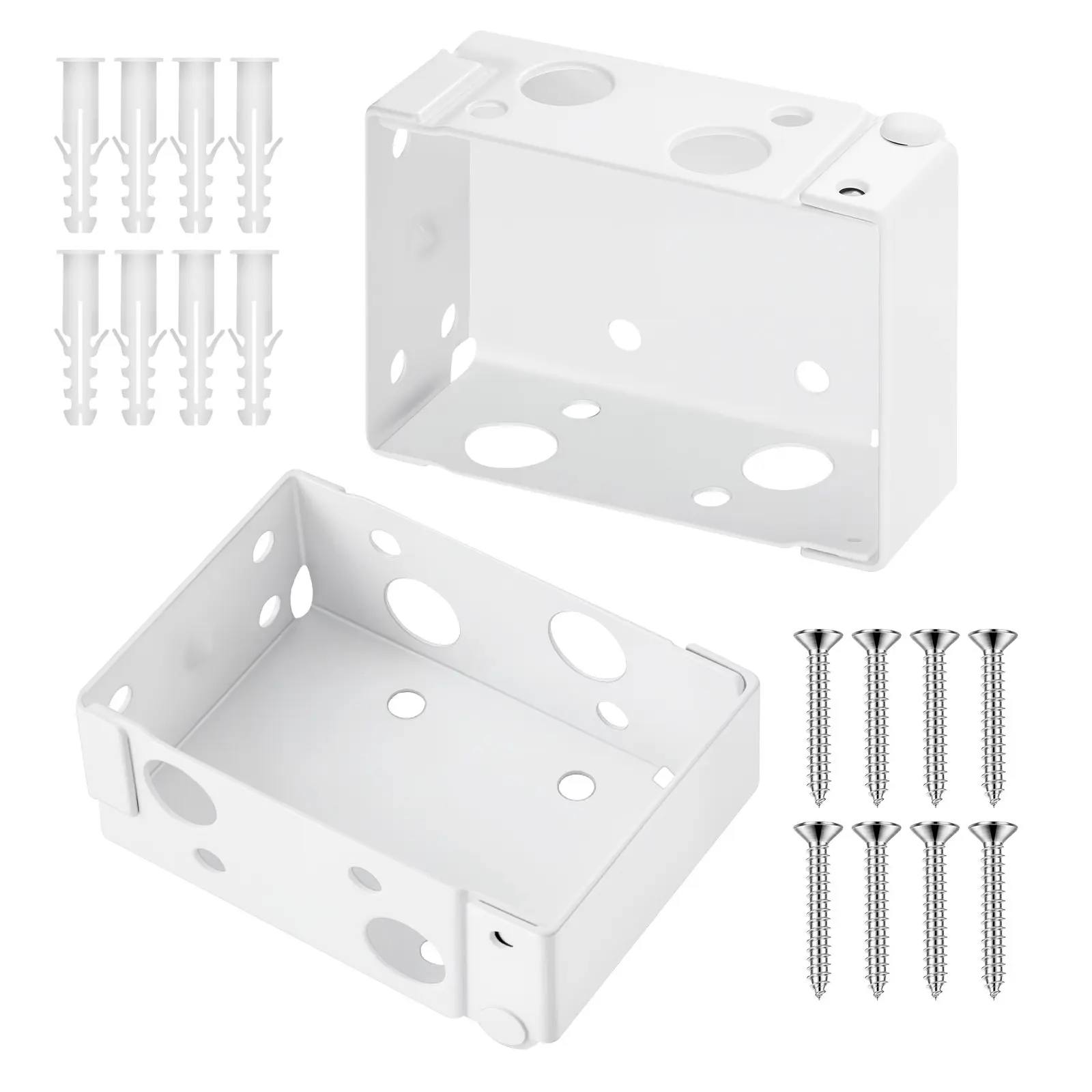 VEVOR 2-Piece Rectangular Iron Box Blind Mounting Brackets (x891012) for 1.5x2.25-Inch Headrails, White, Sturdy, Stores Essentials, 2.64x2x1 in, Quick Installation, Easy to Clean, W/ Self-Tap Screws & 8 Screw Expansion Tubes, 0.12kg/0.26lbs, 2.64 X 2 X 1