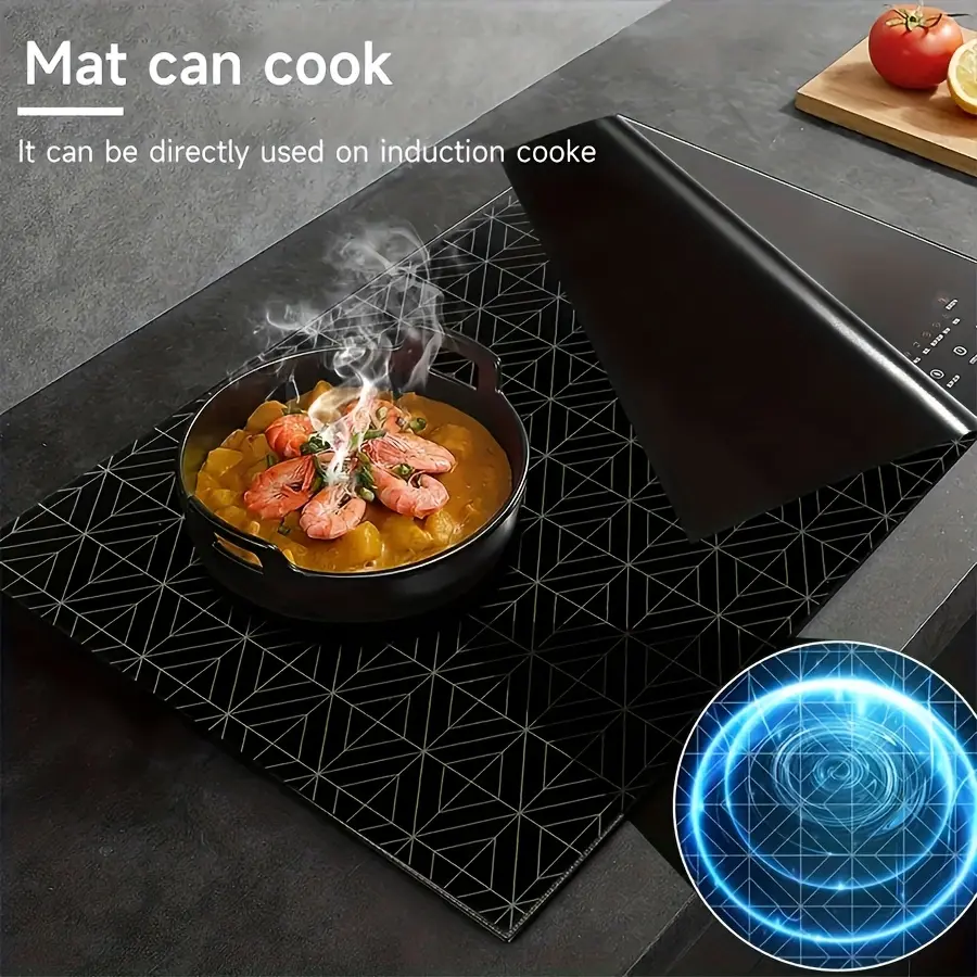 1pc Extra Large 30.8"x20.5" Induction Cooktop Mat - Cuttable, Anti-Scratch, Heat-Resistant Silicone Stove Protector, Non-Slip, Easy-Clean, Food-Safe Mat for Cooktops/Microwaves, Holiday Gift for Christmas