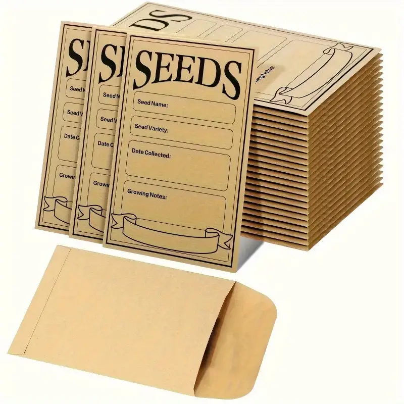 Reusable Seed Storage Envelopes Made of Kraft Paper, Small Seed Envelopes with Growing Notes, Seed Name, Date Collected, Seed Variety for Flower and Vegetable Seeds, 50/100 Count