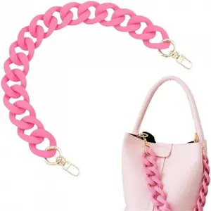 Pink or Black Matte Acrylic Bag Chain Strap Flat Purse Replacement Chain with Gold Buckles Decorative Handbag Wallet Crossbody Shoulder Strap Trendy Minimalist Chic