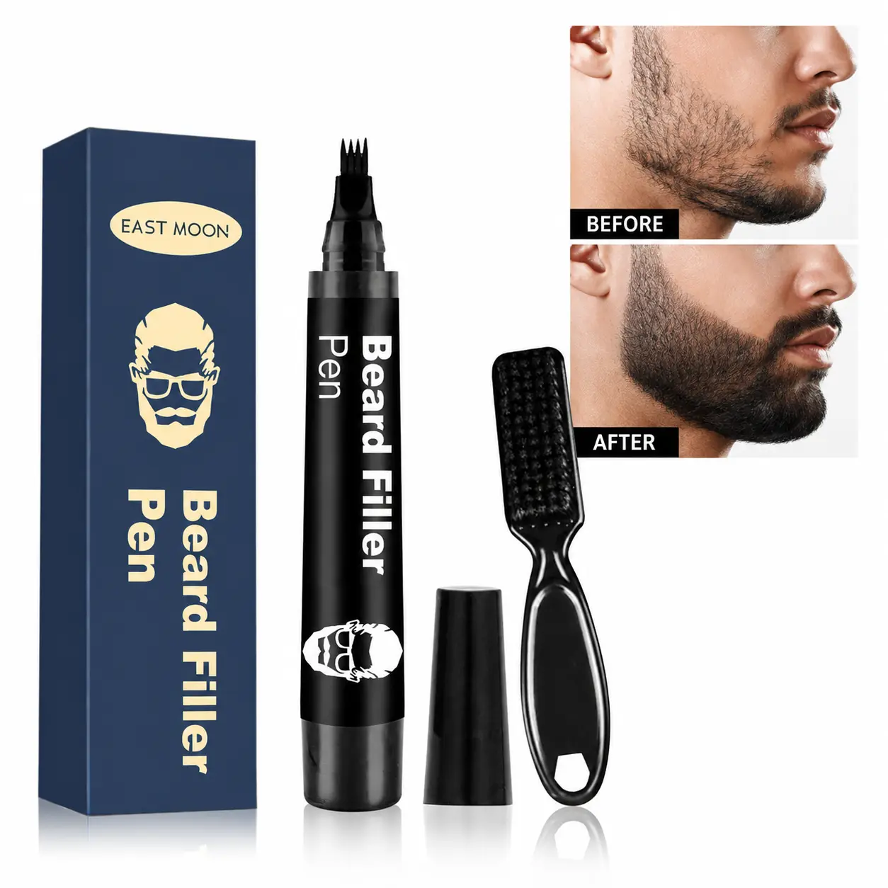 Beard Filling Pen for a Natural Fuller Look - Water-Based and Smudgeproof Formula for Men with Beeswax and Blending Comb, Everyday Use, Pen Format, Easy Touch-Up, Beard Pen Filler, Long-Lasting