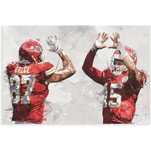Mahomes, Kelce Poster Football Posters Wall Art Decor Print Picture Paintings for Living Room Bedroom Decoration Unframe
