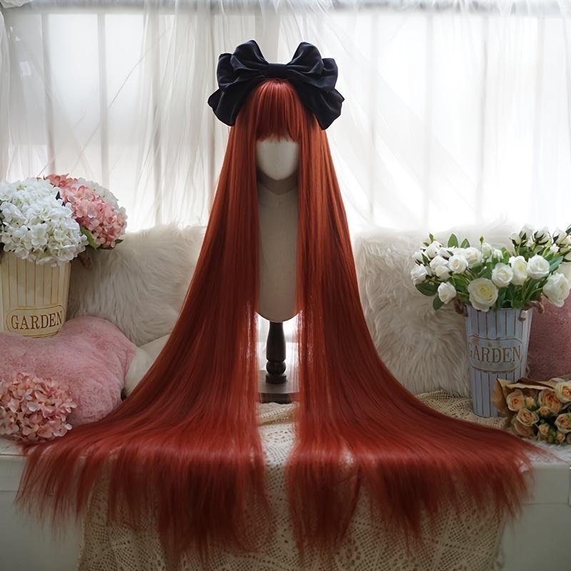 44-inch 46.3inch Extra-Long Straight Hair Wig for Cosplay Party Costumes, Rose Net Golden, Red, Natural Black, Ash Gray, for Adults