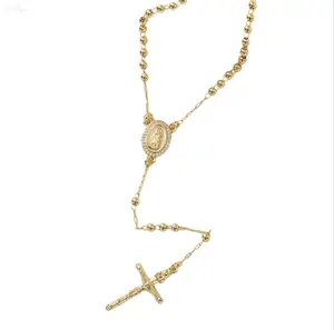 Angel Cross Pendant Necklace for Women, Gold Tone Beaded Rhinestone Chain Jewelry, Elegant Vintage Inspired Necklace for Daily Wear, Layering & Outfit Styling, Trendy Fashion Gift for Girlfriend, Best Friend or Daughter