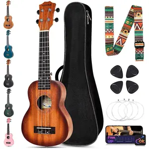 Soprano Sunburst Ukulele for Beginner 21 Inch Ukelele with Gig Bag Strap Nylon String 4 Picks Holiday